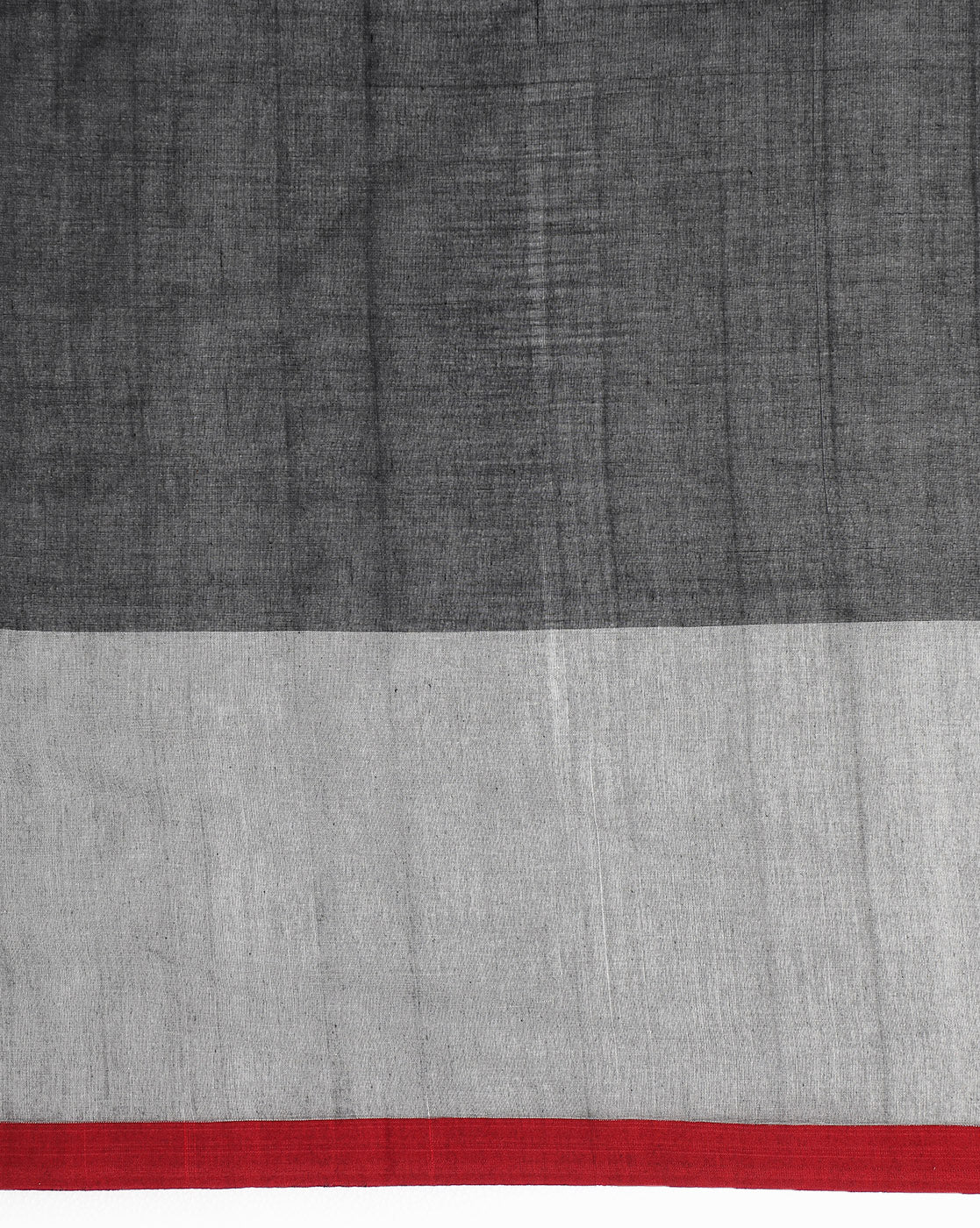 Grey Black Colour block Cotton Saree with pompoms