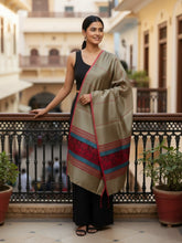 Sage Green Red Blended Silk Handloom Baluchari Dupatta
