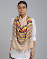Beige Chevron Eri Silk Stole