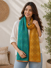 Vintage Silk Sea green Yellow Kantha Stitch Reversible Stole