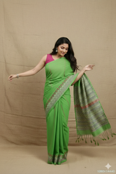 Parrot Green Khesh Kantha Cotton Saree