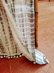 Ivory Grey Shibori Cotton Silk Stole