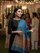 Blue Beige Assamese silk Cotton Dupatta