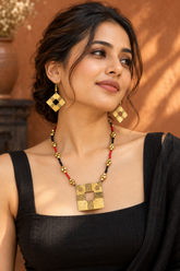 Brass Black Red Square Tribal Jewellery Set
