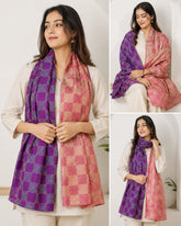 Vintage Silk Purple Peach Kantha Stitch Reversible Stole