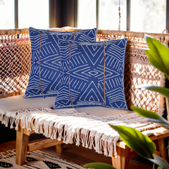 Navy White Kantha Cotton Sofa Cushion Cover - Pack of 1