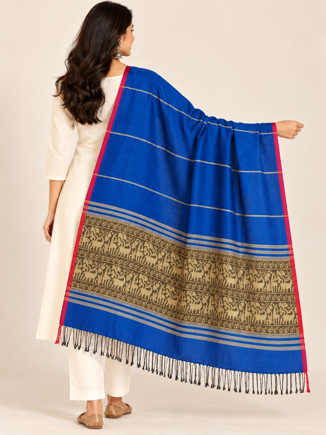 Electric Blue Handloom Baluchari Art Silk Dupatta - view 3