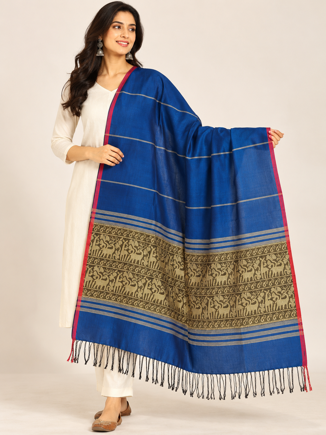 Electric Blue Handloom Baluchari Art Silk Dupatta - view 4