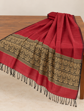 Deep Red Yellow Handloom Assamese Cotton Dupatta - view 3