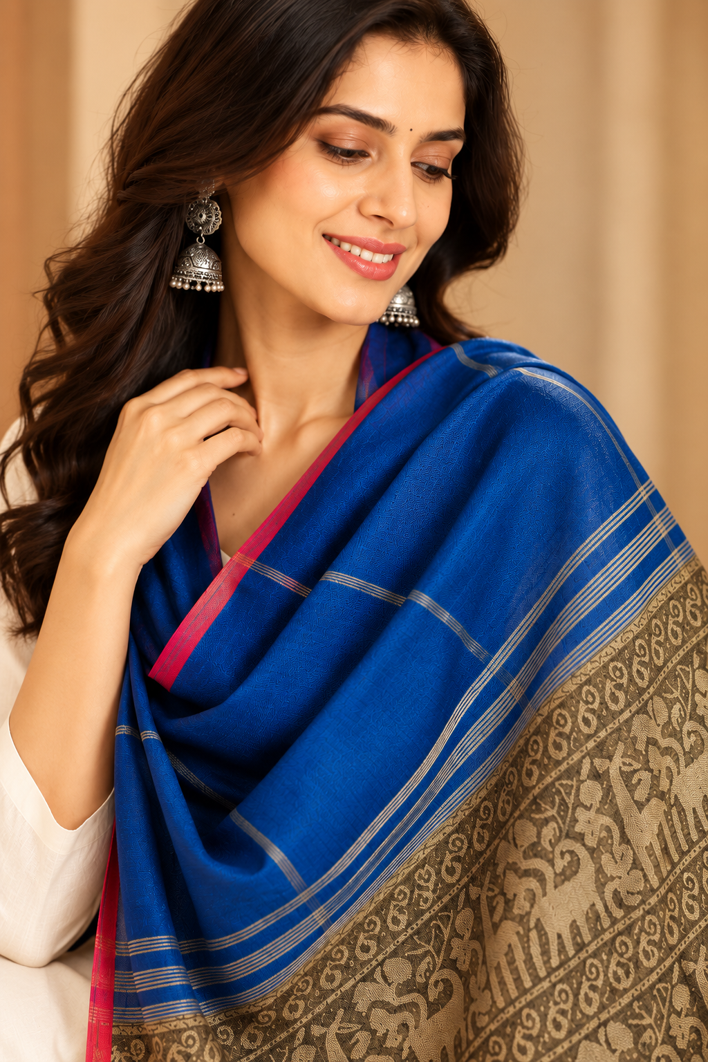 Electric Blue Handloom Baluchari Art Silk Dupatta