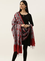 Grey Red Shibori Silk Dupatta