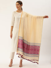 Beige and Violet Assamese Cotton Dupatta