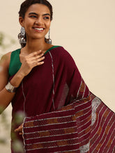 Maroon Yellow Khesh Kantha Stitch Cotton Saree