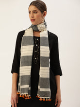 White and Black Cotton Striped Stole