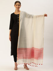 New Cream Red Assamese Cotton Dupatta