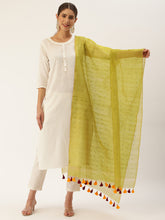 Green & Gold Sequins Silk Cotton Zari Dupatta