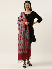 Grey Red Shibori Silk Dupatta