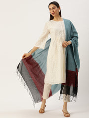 Blue Red Assamese Cotton Dupatta