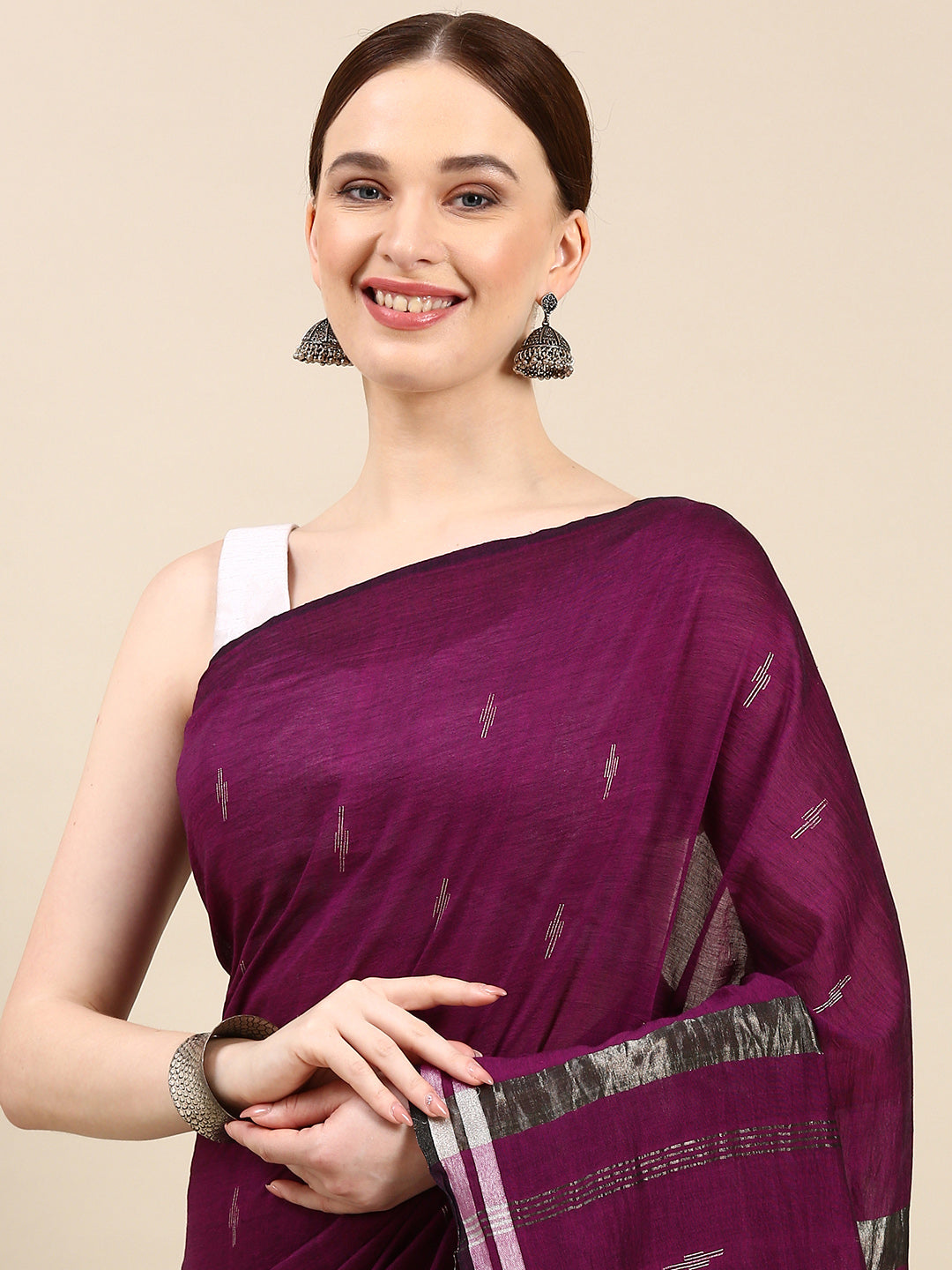 Purple Jamdani Cotton Saree Without Blouse