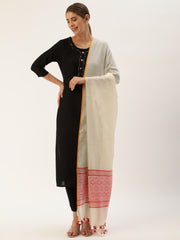 New Cream Red Assamese Cotton Dupatta