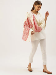 Cream Red Cotton Eri Stole
