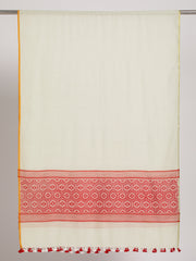 New Cream Red Assamese Cotton Dupatta