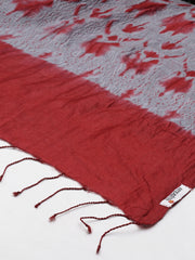 Grey Red Shibori Silk Dupatta