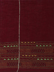 Maroon Yellow Khesh Kantha Stitch Cotton Saree