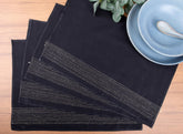 Black Zari Kantha Cotton Table Mats- 4Pack