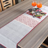 Grey Maroon Dhuniya Cotton Table Runner