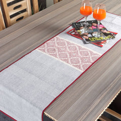 Grey Maroon Dhuniya Cotton Table Runner