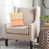 Peach Yellow Cotton Cushion Cover with pompoms - Pack of 1