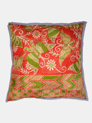 Red Brown Kantha Silk Reversible Cushion Cover - Pack of 1