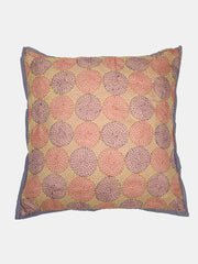 Cream Grey Kantha Silk Reversible Cushion Cover - Pack of 1