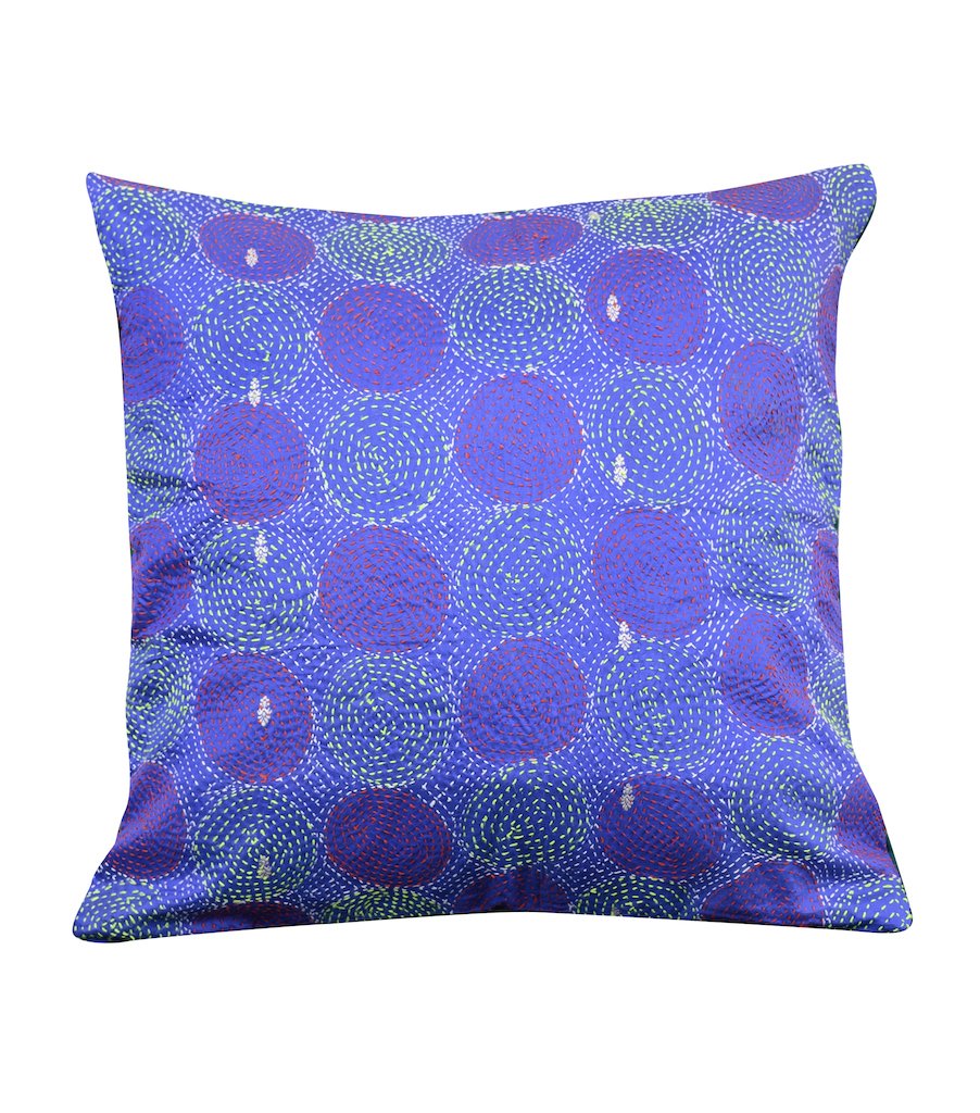 Beautiful Blue Green Silk Hand Kantha Work Reversible Cushion Cover Cushions Arteastri