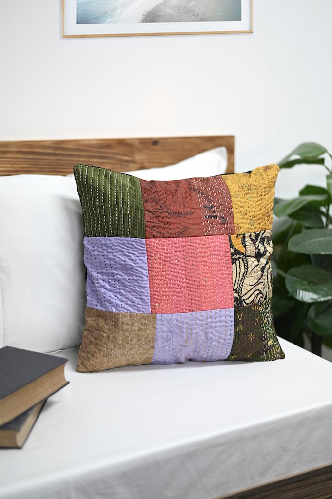 Black Back Silk Patchwork Kantha Cushion cover Cushions Arteastri