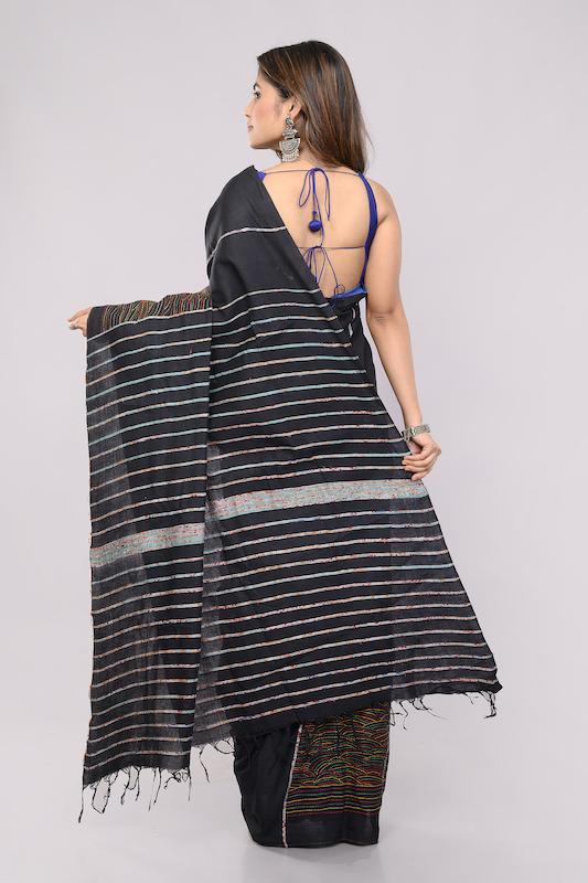 Black Handloom Khesh Kantha Stitch Cotton Saree saree Arteastri