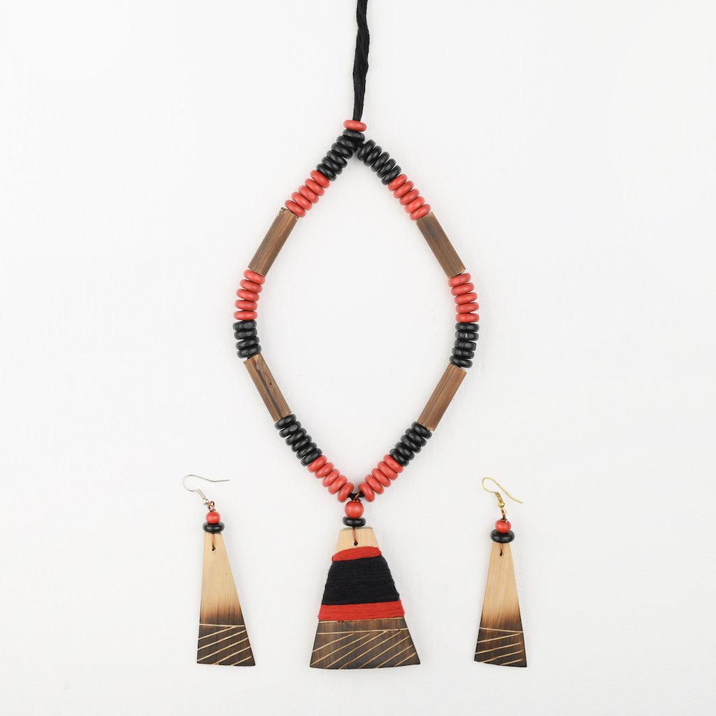 Black Red Bamboo Tribal Jewellery Set JEWELLERY Arteastri 