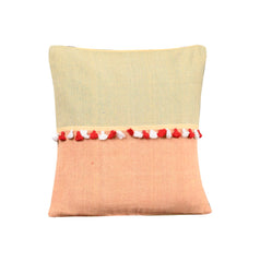 Peach Yellow Cotton Cushion Cover with pompoms - Pack of 1