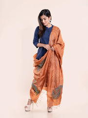 Brown Kantha Tussar Silk Dupatta