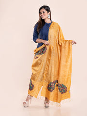Mustard Yellow Kantha Tussar Silk Dupatta