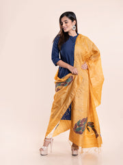 Mustard Yellow Kantha Tussar Silk Dupatta