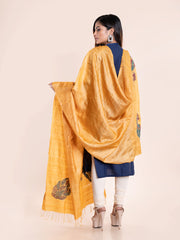 Mustard Yellow Kantha Tussar Silk Dupatta