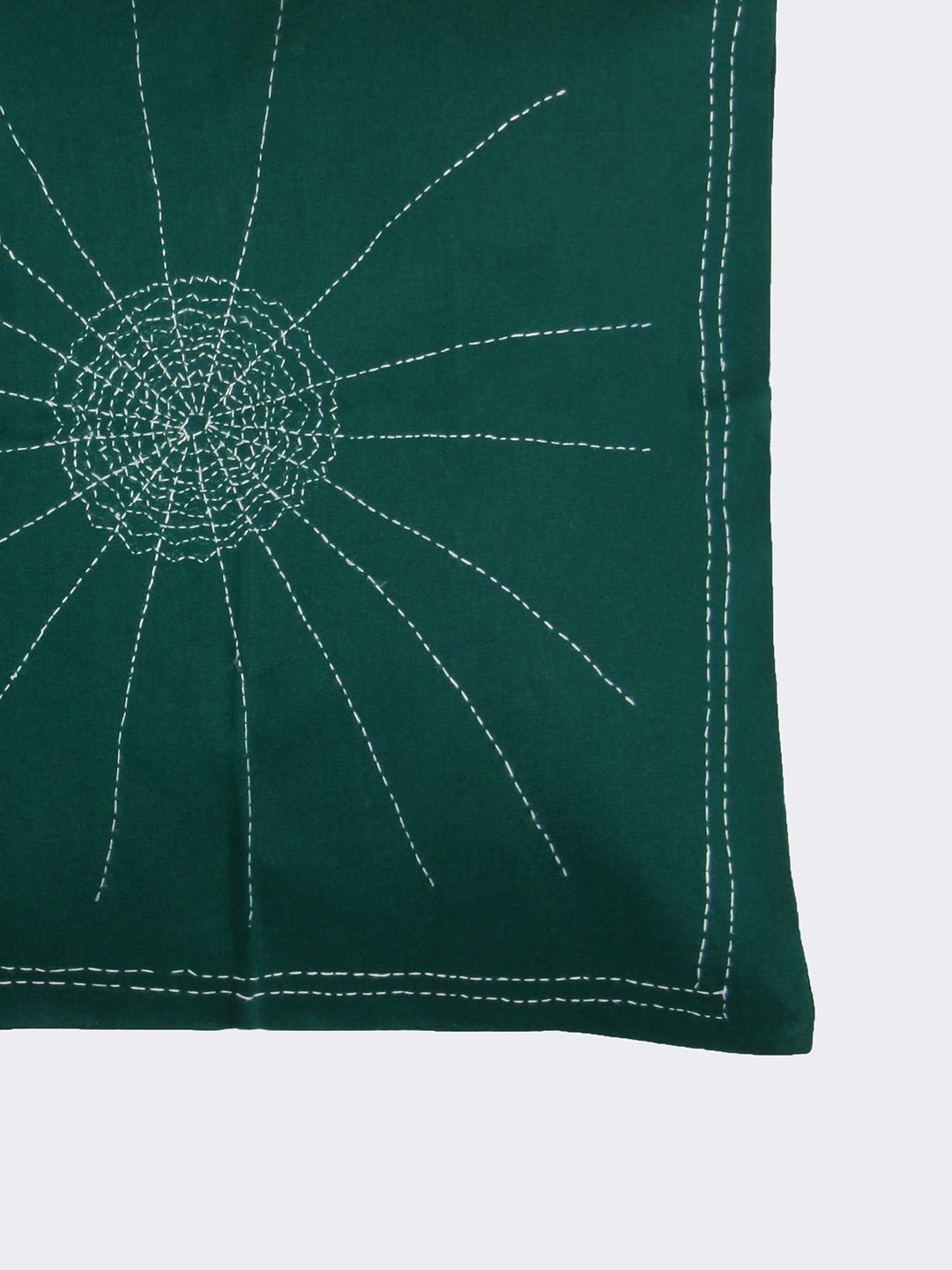 Green Handcrafted Kantha Web Cushion Cover - Arteastri