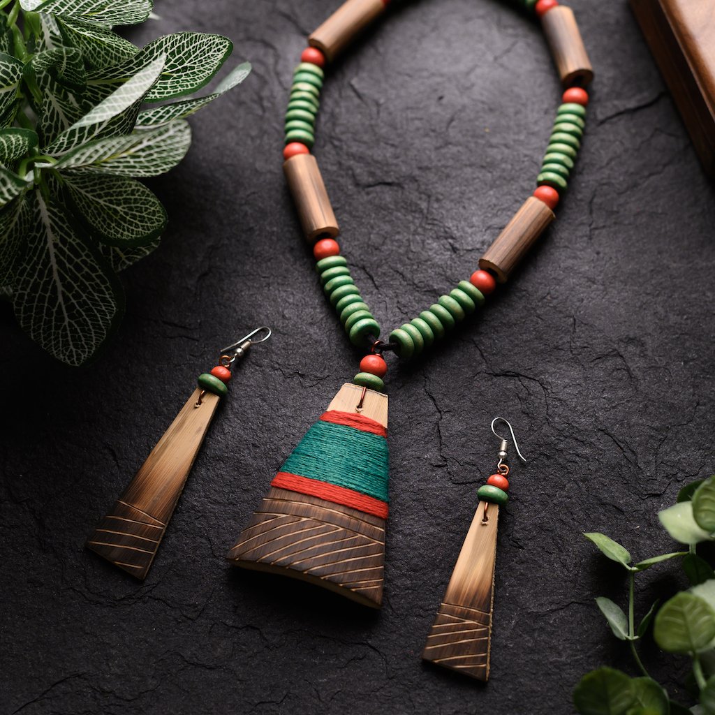 Green Red Bamboo Tribal Jewellery Set JEWELLERY Arteastri