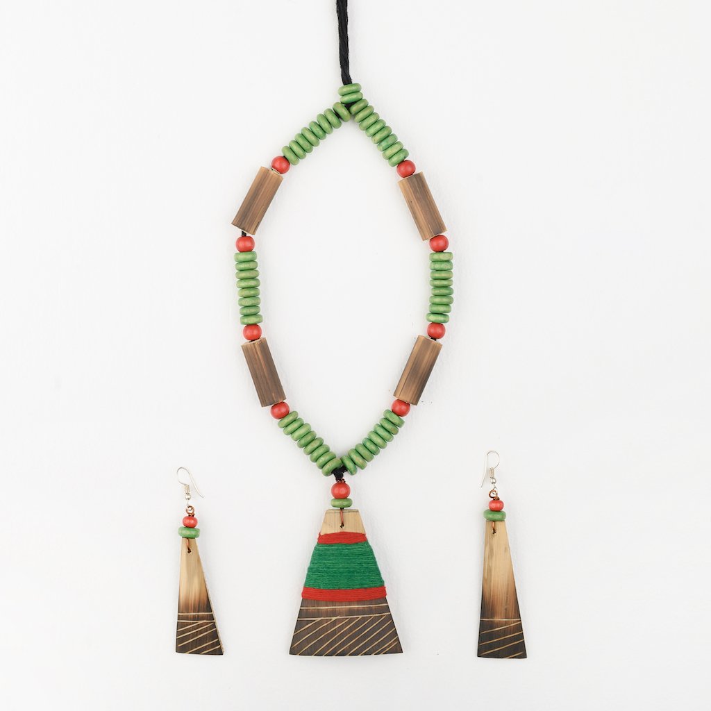 Green Red Bamboo Tribal Jewellery Set JEWELLERY Arteastri