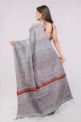 Grey Handloom Khesh Kantha Stitch Cotton Saree saree Arteastri