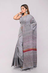 Grey Handloom Khesh Kantha Stitch Cotton Saree saree Arteastri