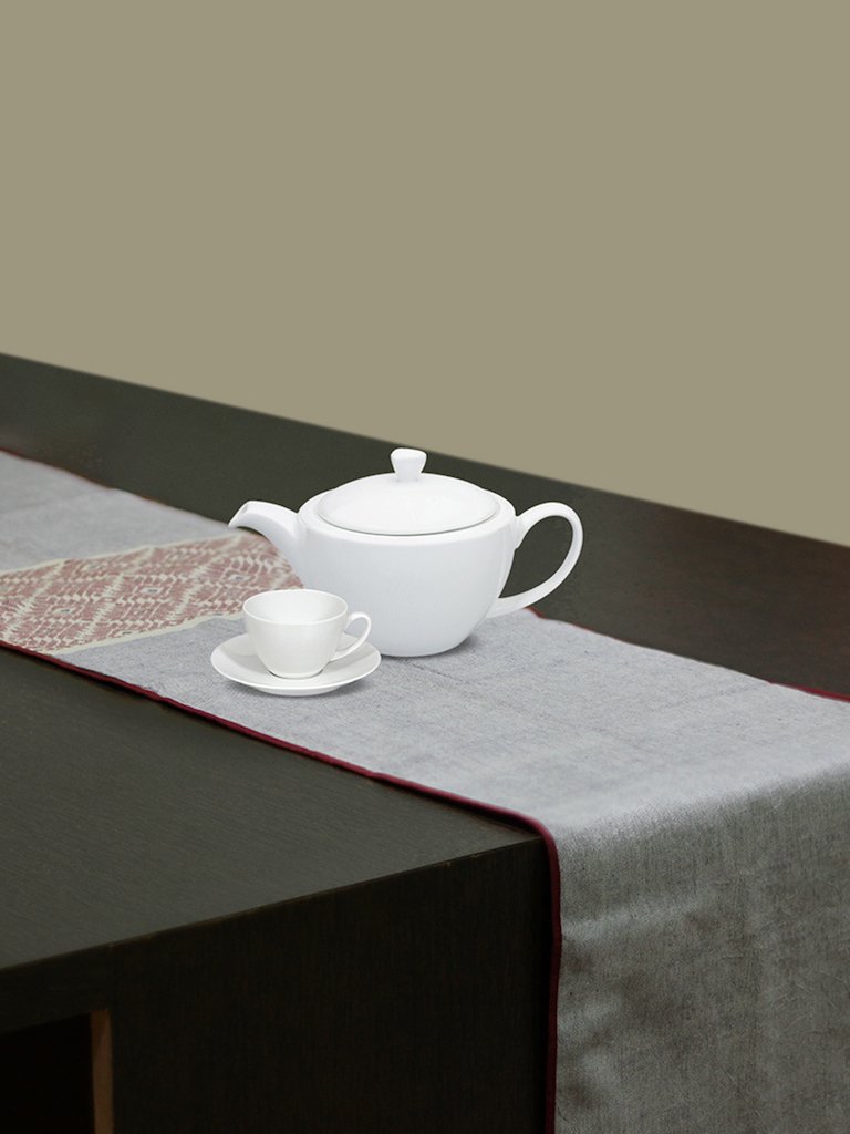 Grey Maroon Dhuniya Handloom Cotton Table Runner Runners Arteastri