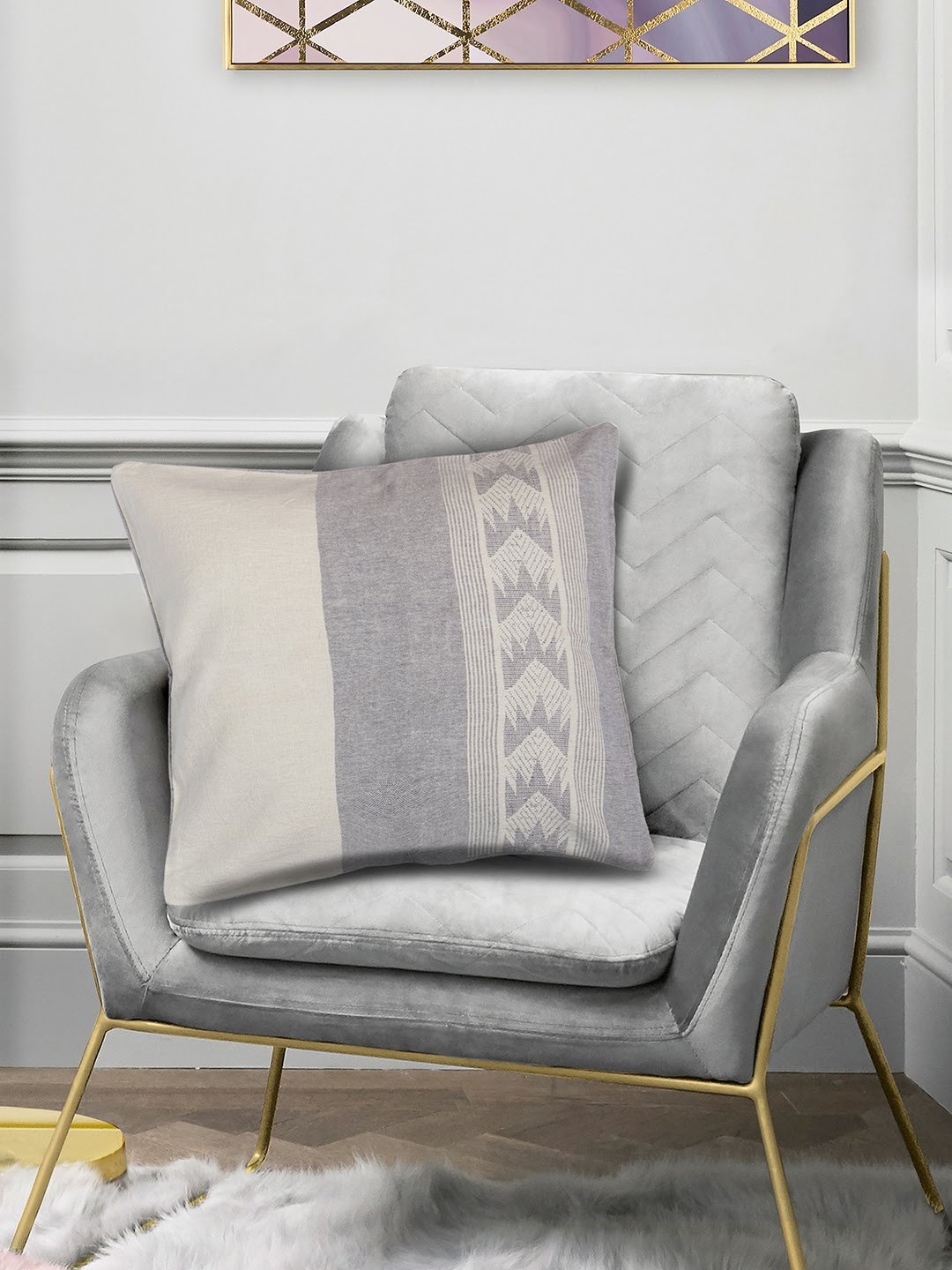Handcrafted Ivory Grey Cotton Cushion Cover - Arteastri